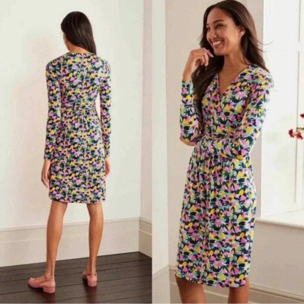 NWT BODEN Layla Jersey Dress abstract Palm Print Multicolor J0740 IVO Size 10R